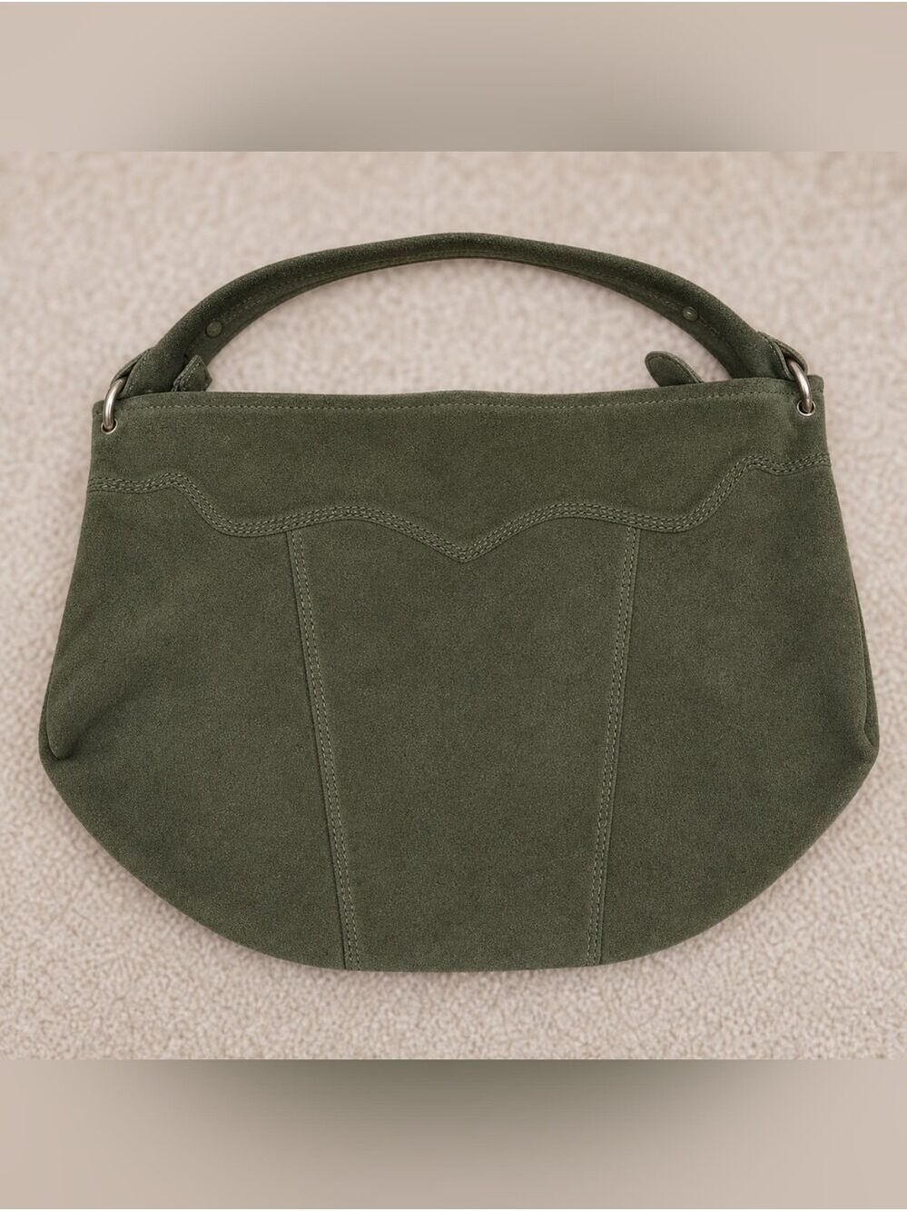 Lucky Brand Vintage Olive Green Suede Leather Hobo Shoulder Bag